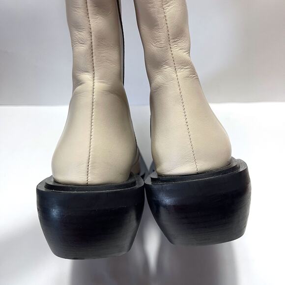 ALOHAS Cattle Cowboy Leather Squre Toe Tall Boots in Ivory Size 7-7.5 - Picture 13 of 16